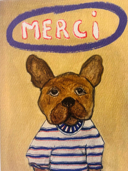 Bernie Street Studios - Merci French Bulldog pet dog card in adorable striped shirt