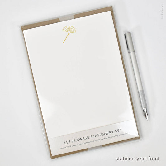 Inkello Letterpress - Stationery Set with Gingko Leaf (#472)