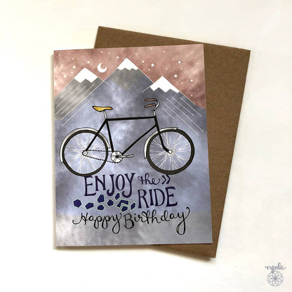 Cynla - Bicycle Greeting Card -bicycles mountains birthday card bike