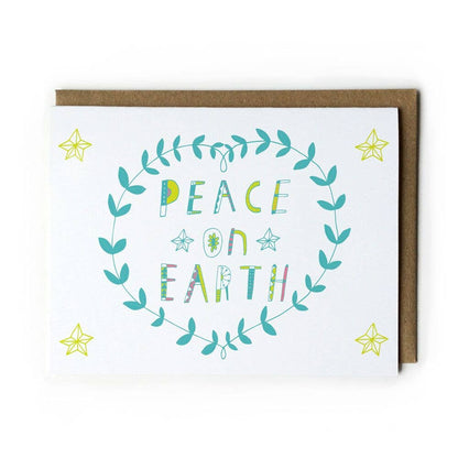 Honeyberry Studios - Peace on Earth Holiday Greeting Card: Green and Orange