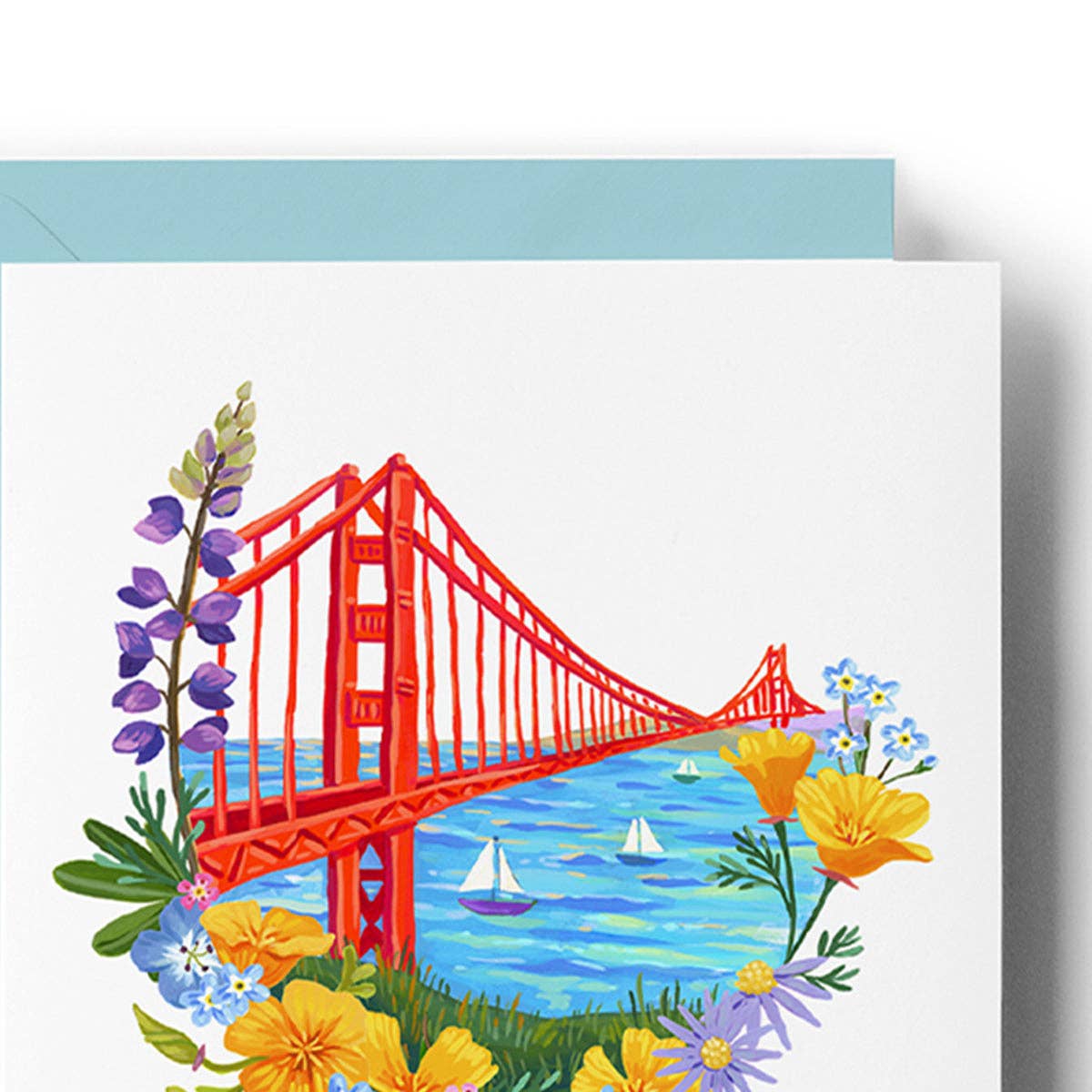 Brenna Daugherty Illustration - Golden Gate Bridge & Wildflowers Card
