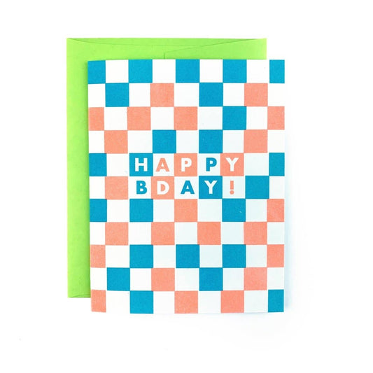 Next Chapter Studio - Checkers - Happy Bday! - Risograph Greeting Card