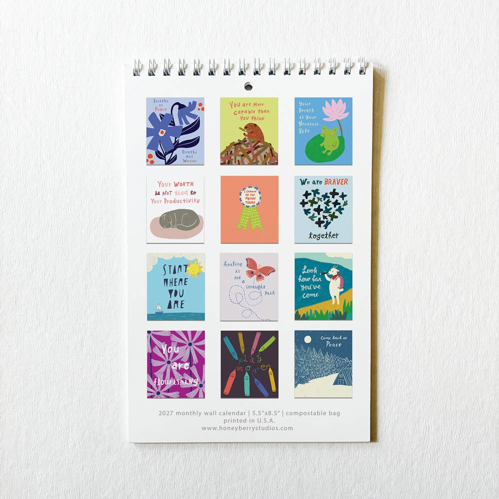 Honeyberry Studios - 2027 I Showed Up for Myself Today Monthly Wall Calendar