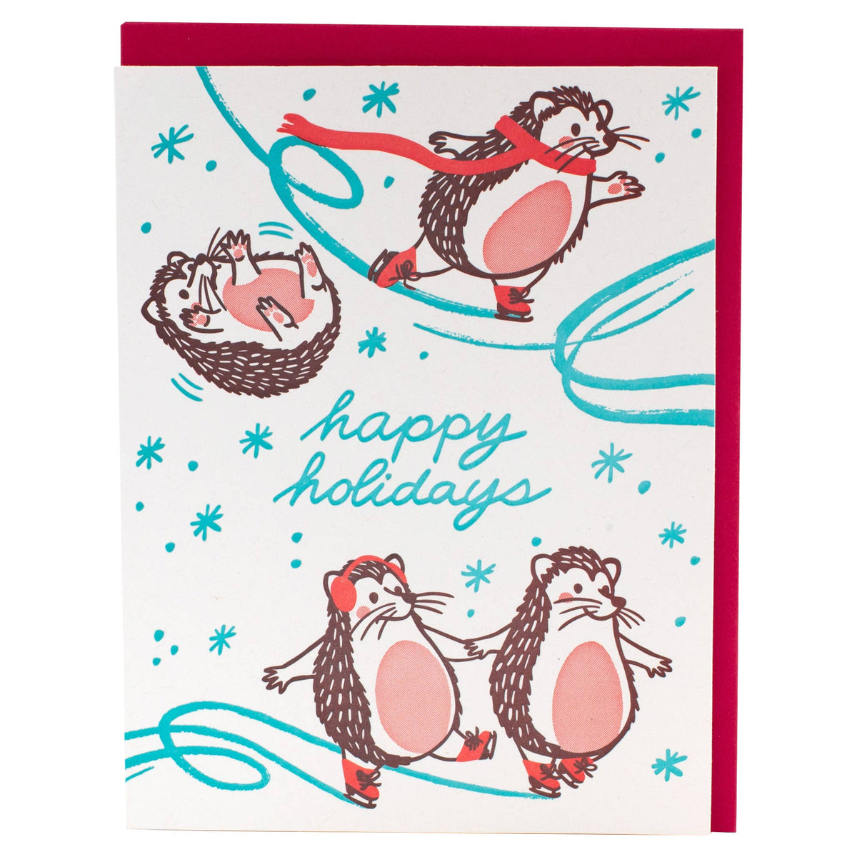 Smudge Ink - Skating Hedgehogs Holiday Card: Single Card