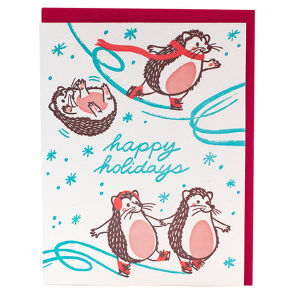 Smudge Ink - Skating Hedgehogs Holiday Card: Single Card