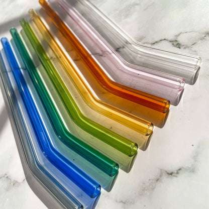 Oak Shore - 8" Tinted Bent Glass Straw: Teal (Dark Green)