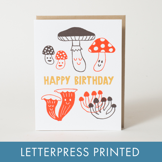 Fugu Fugu - Birthday Mushrooms Letterpress Greeting Card