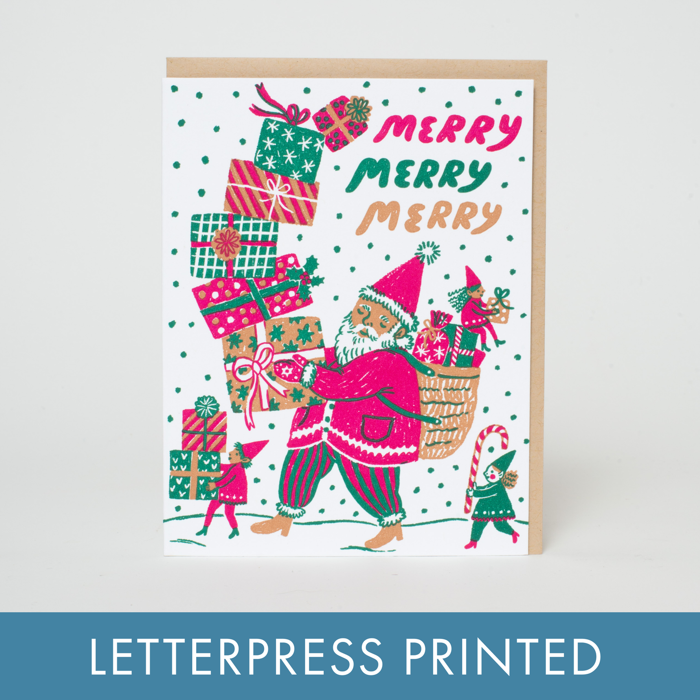 Egg Press Manufacturing - Merry Santa Letterpress Greeting Card by Phoebe Wahl : Paper tab