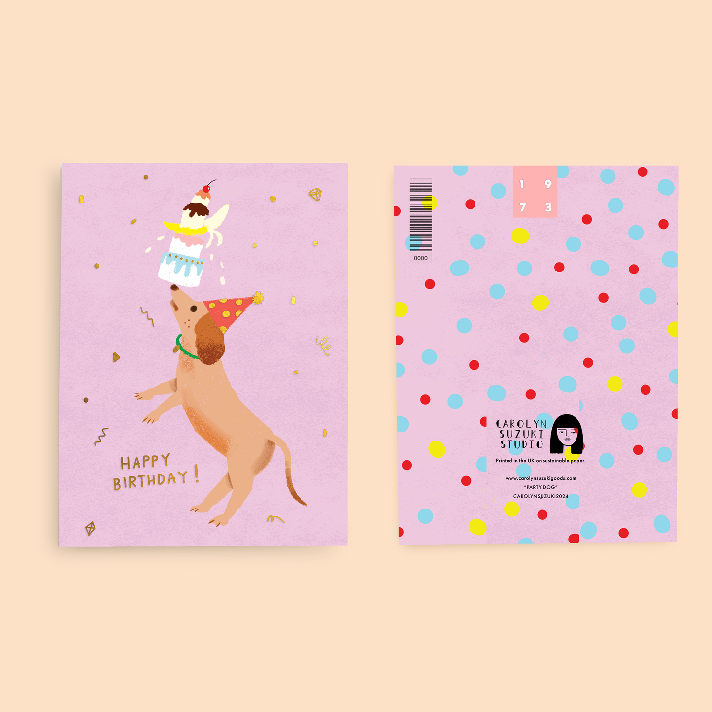 Carolyn Suzuki - PARTY DOG - Birthday Card