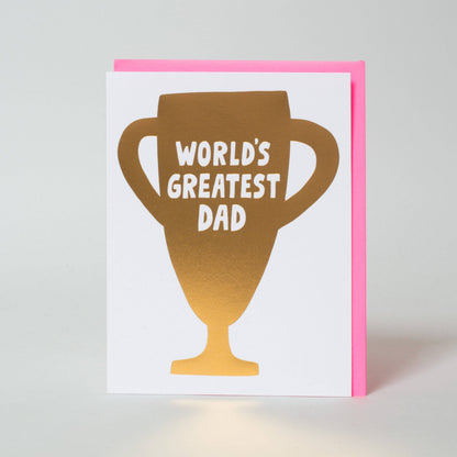 Egg Press Manufacturing - Father's Day Best Dad Gold Trophy Greeting Card by Ashkahn: Paper tab