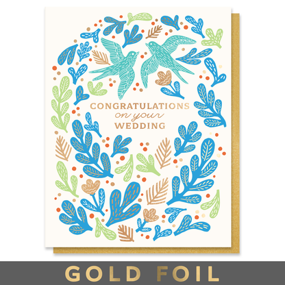 Paper Parasol Press - Bird Wedding Congratulations Card with Gold Foil