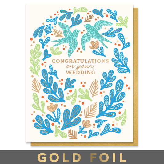 Paper Parasol Press - Bird Wedding Congratulations Card with Gold Foil