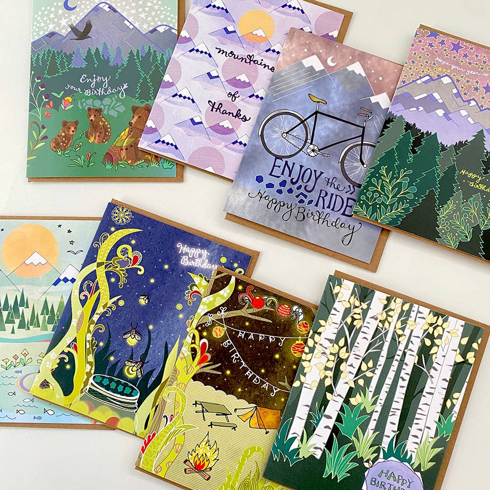 Cynla - Bicycle Greeting Card -bicycles mountains birthday card bike
