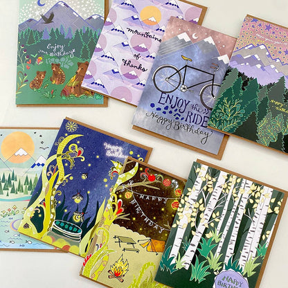 Cynla - Bicycle Greeting Card -bicycles mountains birthday card bike