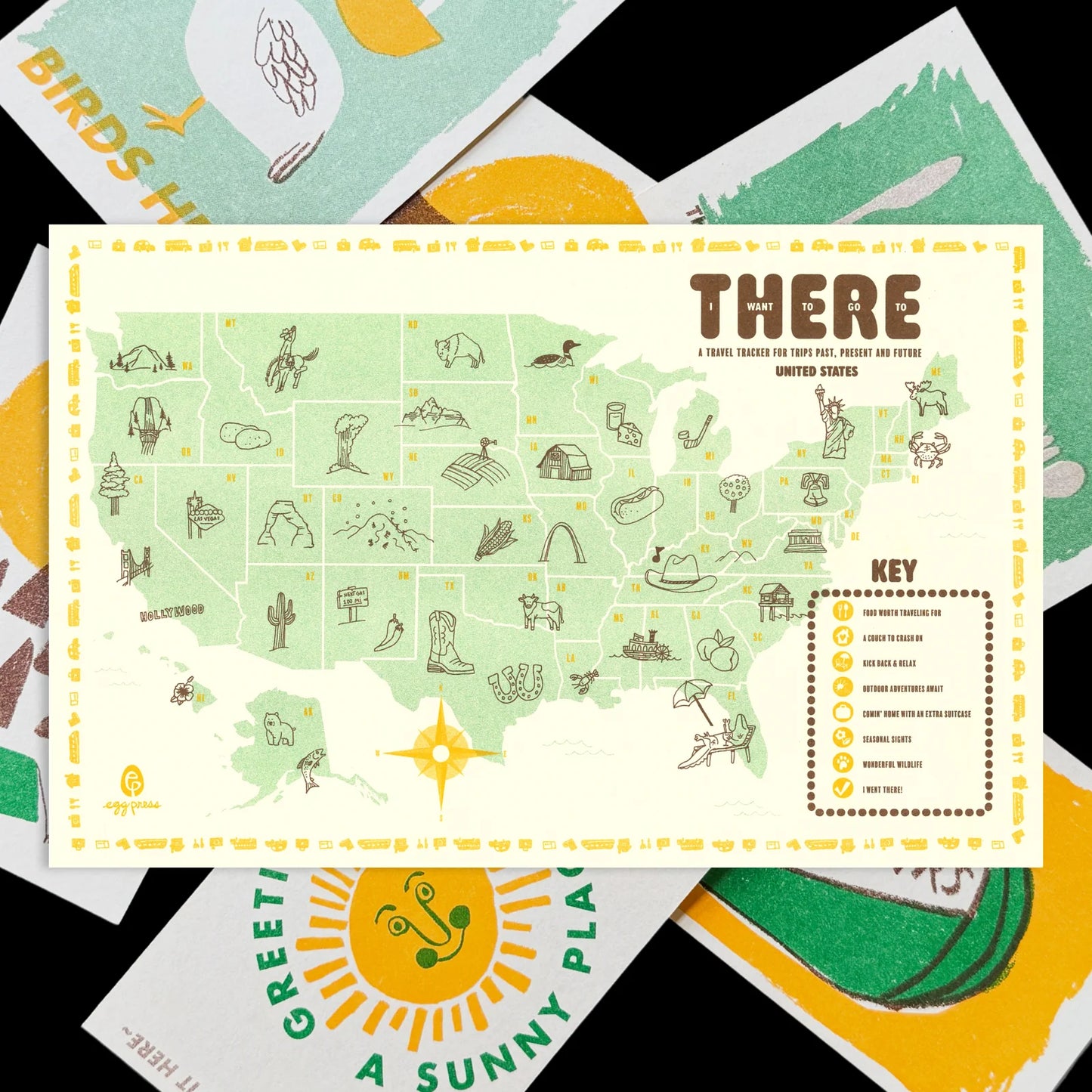 EGG PRESS - United States Interactive Travel Map & Postcard Set