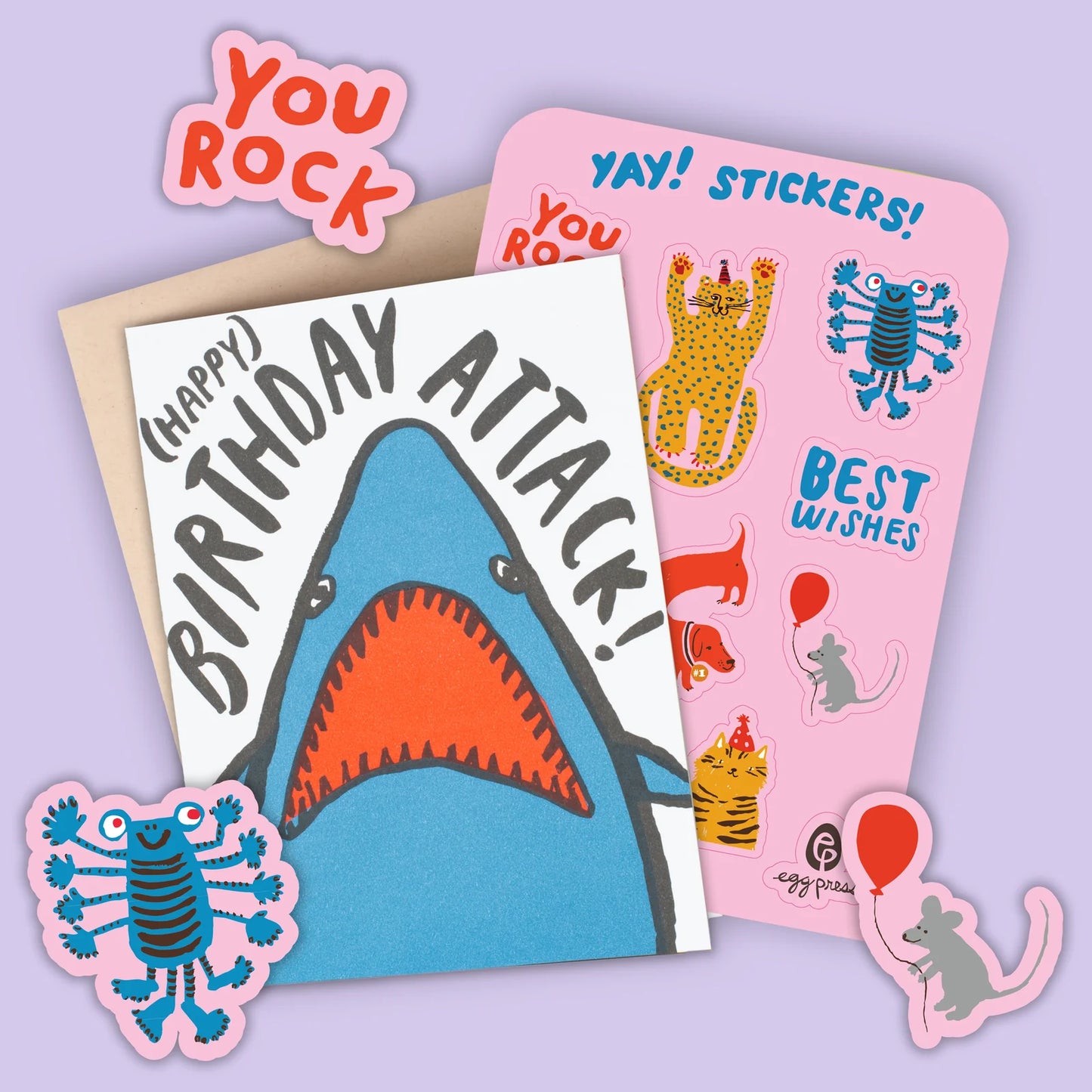 EGG PRESS - Shark Birthday Card + Sticker Sheet Set