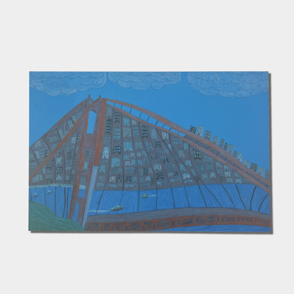 Creativity Explored x post.script. - San Francisco Golden Gate Bridge by Jesus Huezo postcard