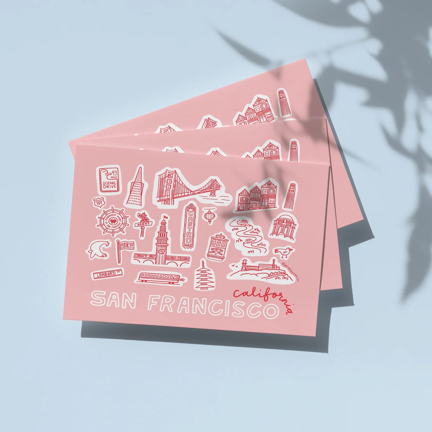 By Aleisha - San Francisco City Icons Postcard: Pink