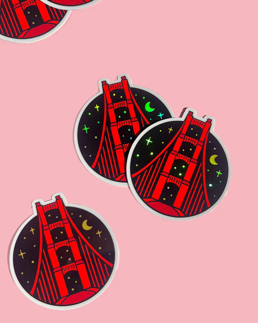 Brenna Daugherty  Illustration - Golden Gate Bridge Holographic Sticker