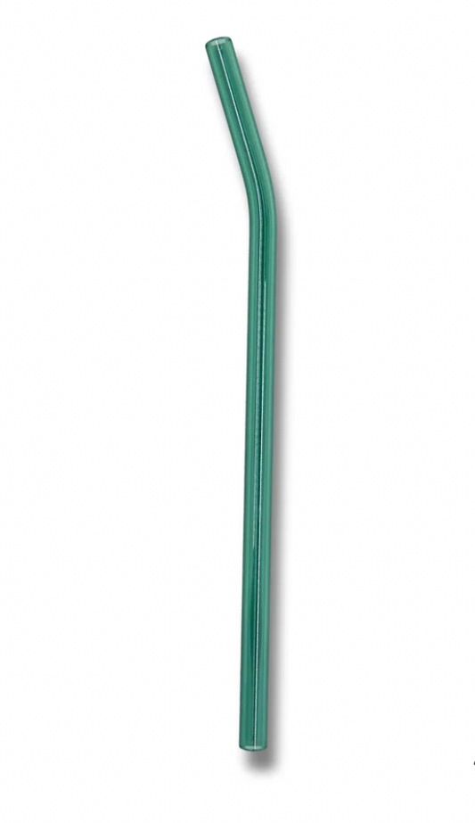 Oak Shore - 8" Tinted Bent Glass Straw: Teal (Dark Green)