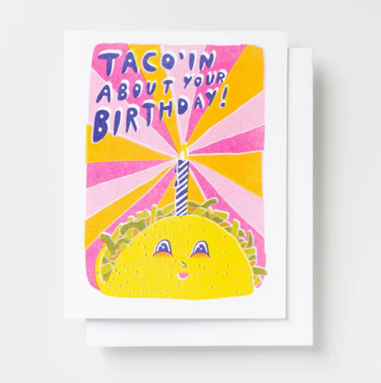 Yellow Owl - Taco Birthday - Risograph Card