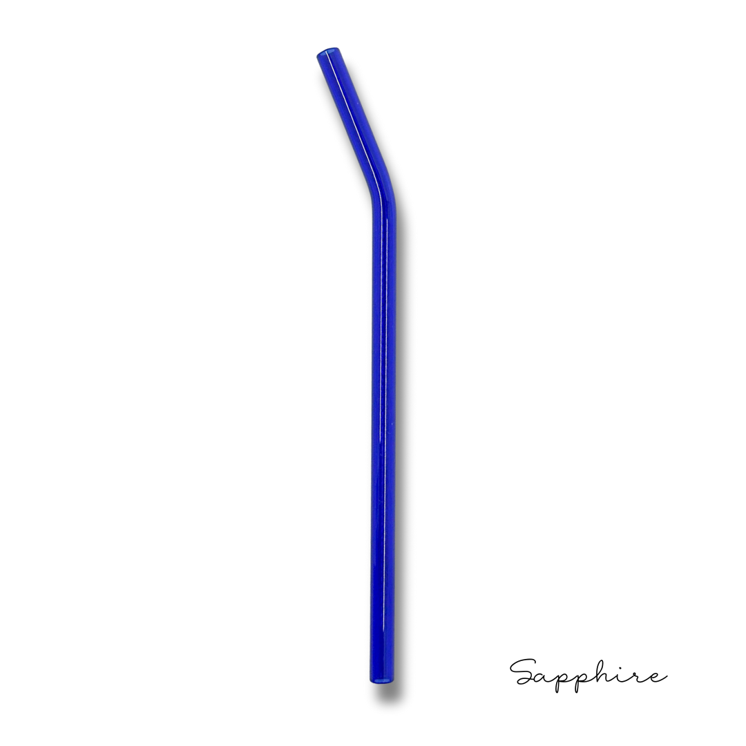 Oak Shore Collective - 8" Tinted Bent Glass Straw: Sapphire (Blue)