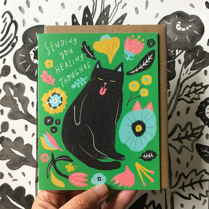 Honeyberry Studios - Kitty Sending You Healing Thoughts Get Well Greeting Card