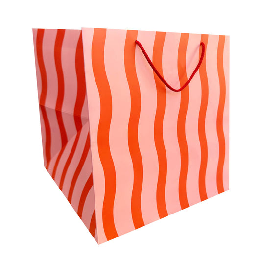 The Social Type - Tangy Red Fussy Stripe Large Square Gift Bag
