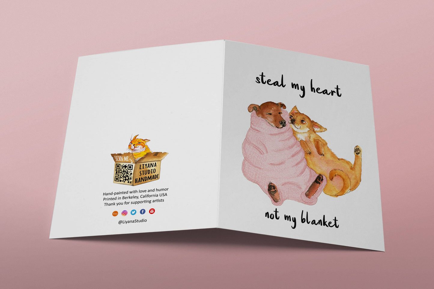 Liyana Studio - Blanket Thief Love - Funny Valentines Day Card: Not My Blanket (pink)