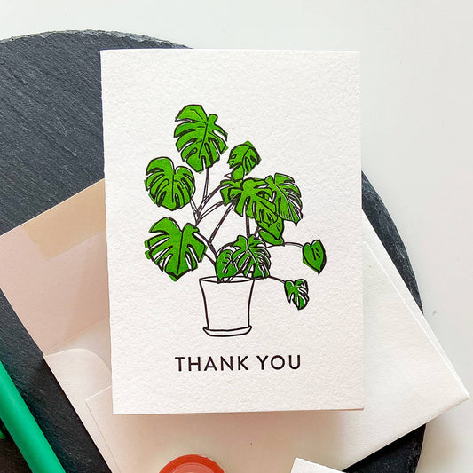 Steel Petal Press - Monstera Thanks - Letterpress Thank You Greeting Card: Single card