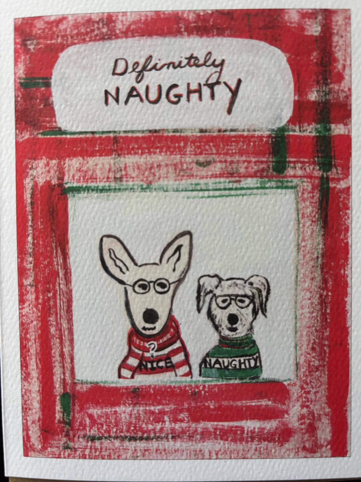 Bernie Street Studios - Definitely Naughty funny terrier dogs Christmas holiday card