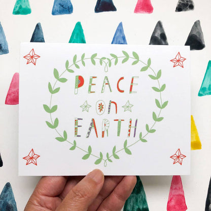 Honeyberry Studios - Peace on Earth Holiday Greeting Card: Green and Orange