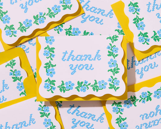 And Here We Are - Letterpress Thank You Notecards—Floral Crossstitch