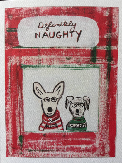 Bernie Street Studios - Definitely Naughty funny terrier dogs Christmas holiday card
