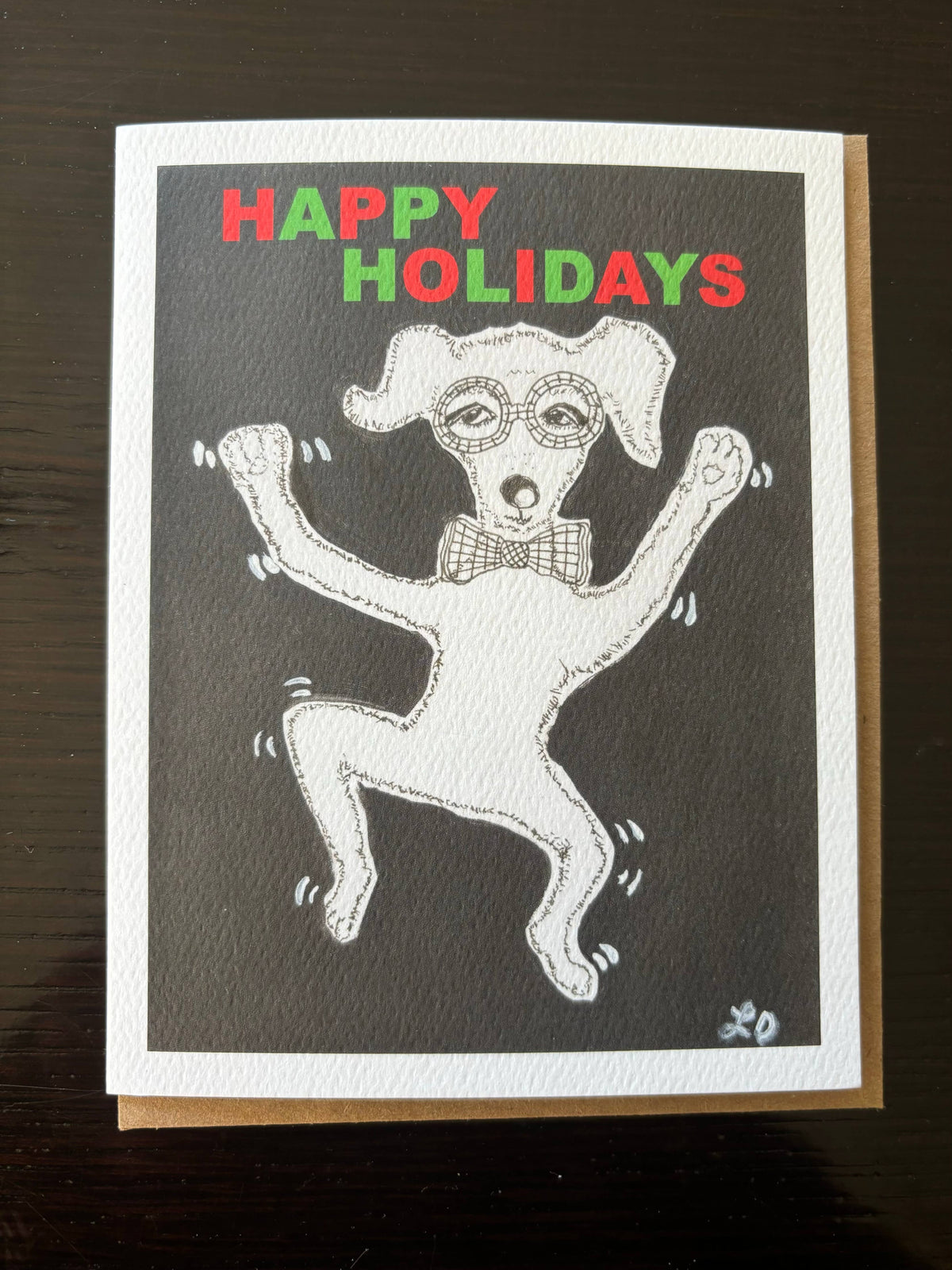 Bernie Street Studios - Happy Holidays Dancing dog Christmas pet card