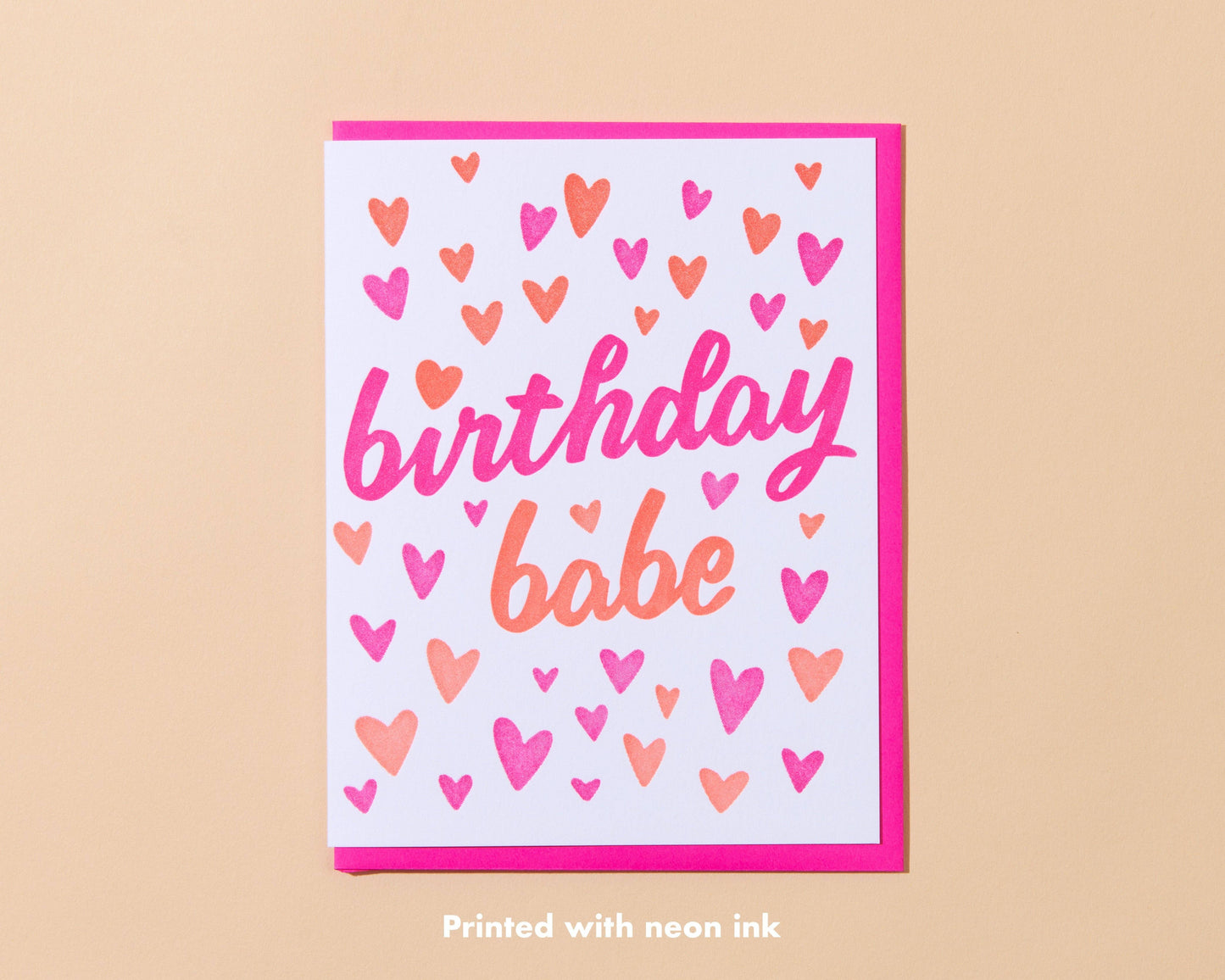 And Here We Are - Birthday Babe Letterpress Greeting Card - Barbie, Hearts - Made in USA - Summer