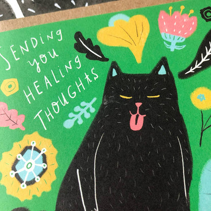 Honeyberry Studios - Kitty Sending You Healing Thoughts Get Well Greeting Card