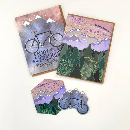 Cynla - Bicycle Greeting Card -bicycles mountains birthday card bike