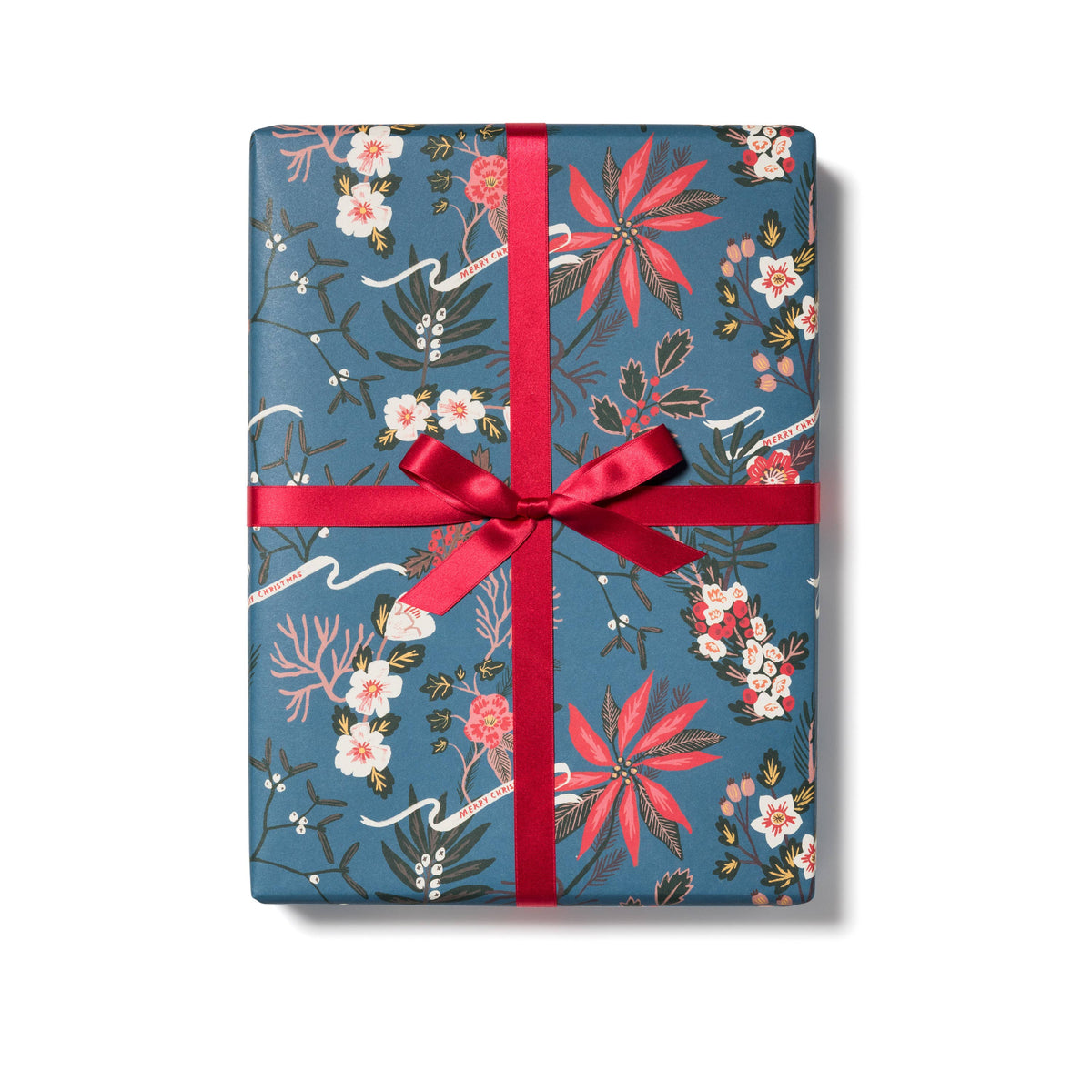 Red Cap Cards - Blue Poinsettia holiday wrapping paper: Rolls of 3 sheets
