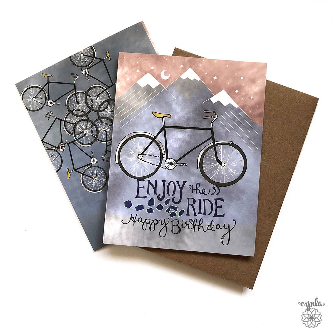 Cynla - Bicycle Greeting Card -bicycles mountains birthday card bike