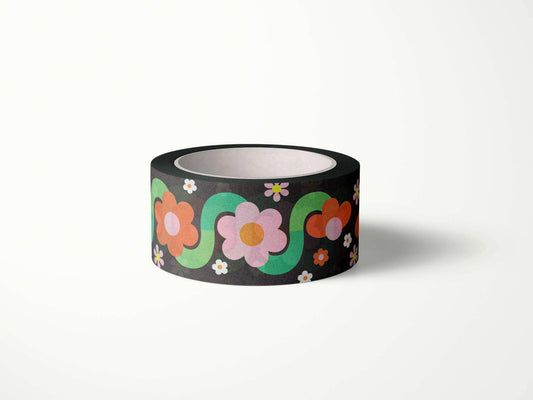 My Darlin' - Floaty Fleurs Black Retro Floral Washi Tape – 20mm