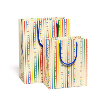 Red Cap Cards - Birthday Stripes gift bags: Medium