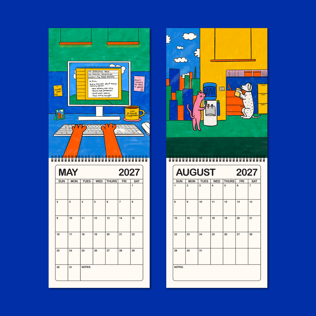 Gab Art & Design - 2027 illustrated wall calendar: a day in the life of corporate cats + dogs