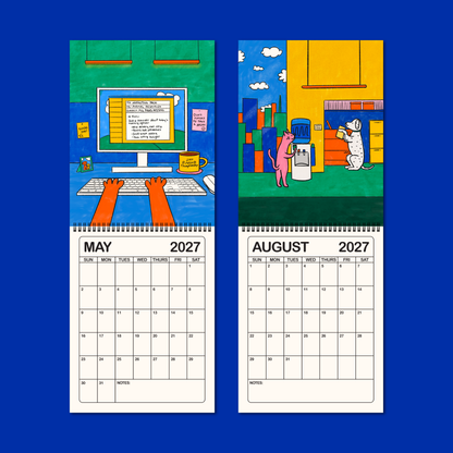 Gab Art & Design - 2027 illustrated wall calendar: a day in the life of corporate cats + dogs