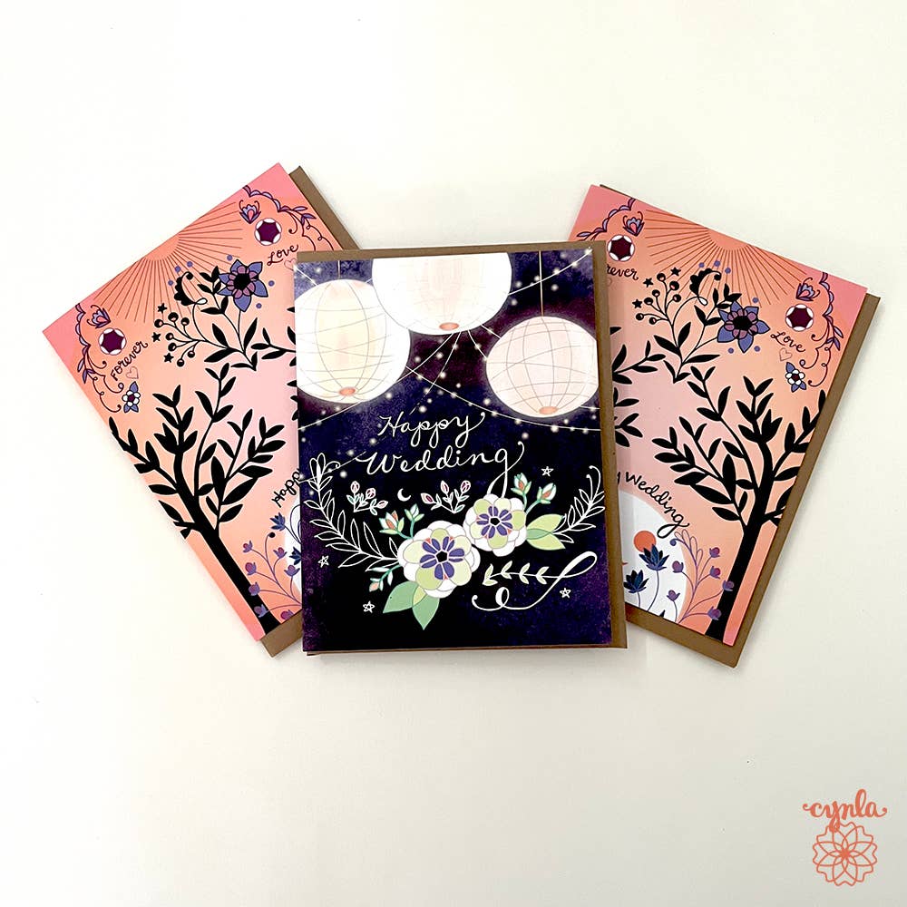 Cynla - Wedding Trees greeting card- nature wedding coral orange