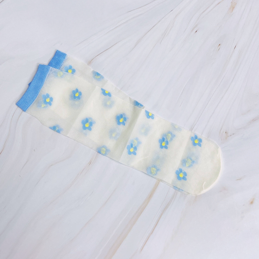 Ellison+Young - Blue Mini Flower Sheer Socks
