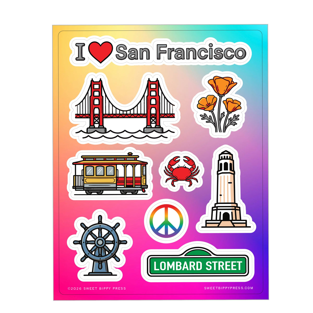 Sweet Bippy Press - San Francisco Sticker Sheet
