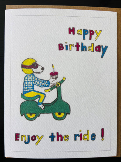 Bernie Street Studios - Enjoy the Ride Happy Birthday dog scooter cupcake dog card