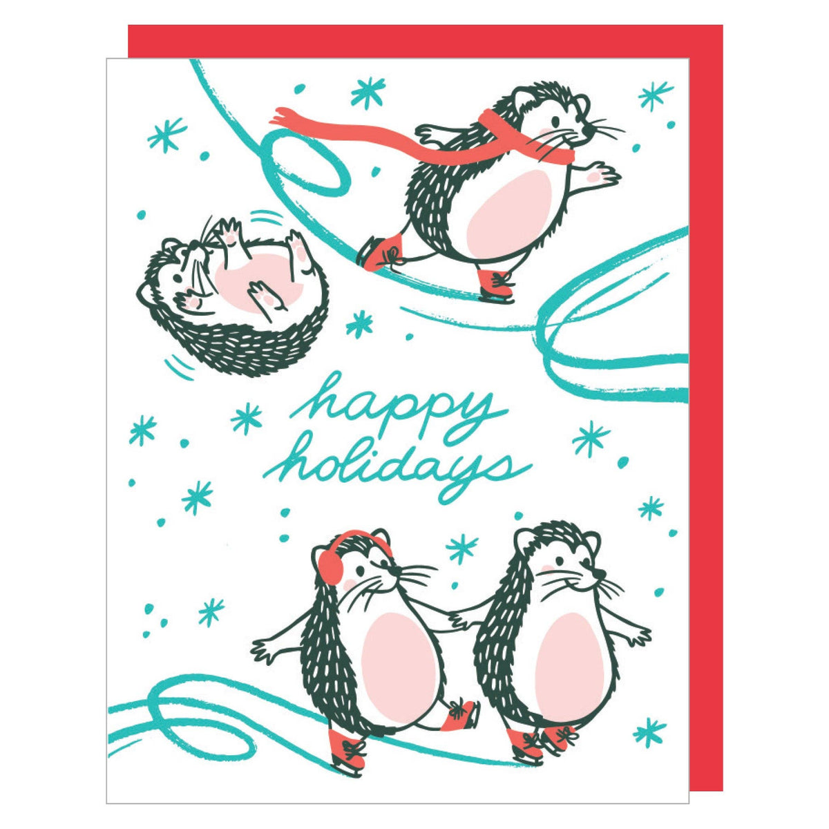 Smudge Ink - Skating Hedgehogs Holiday Card: Single Card