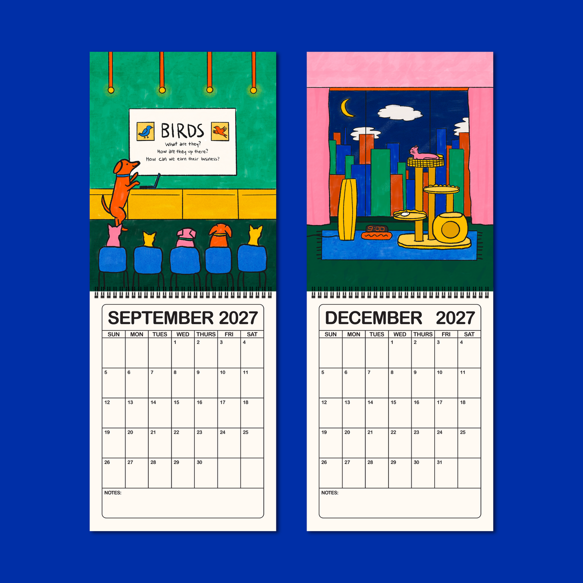 Gab Art & Design - 2027 illustrated wall calendar: a day in the life of corporate cats + dogs